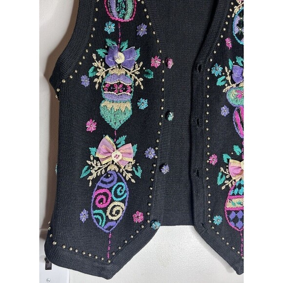 Christmas Vest Beaded Embroidered Ornaments By Arriviste Black Multi Size Medium - Picture 8 of 12